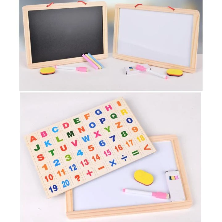 Multi-Functional Wooden Double Sided Magnetic Writing & Drawing Board with Abacus & Clock